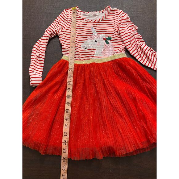 Girls Red Christmas Unicorn Tutu Dress Glitter Skirt Long Sleeve Striped Size 5 - Picture 5 of 6